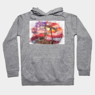 Pumpjack with American Flag pastel drawing Hoodie